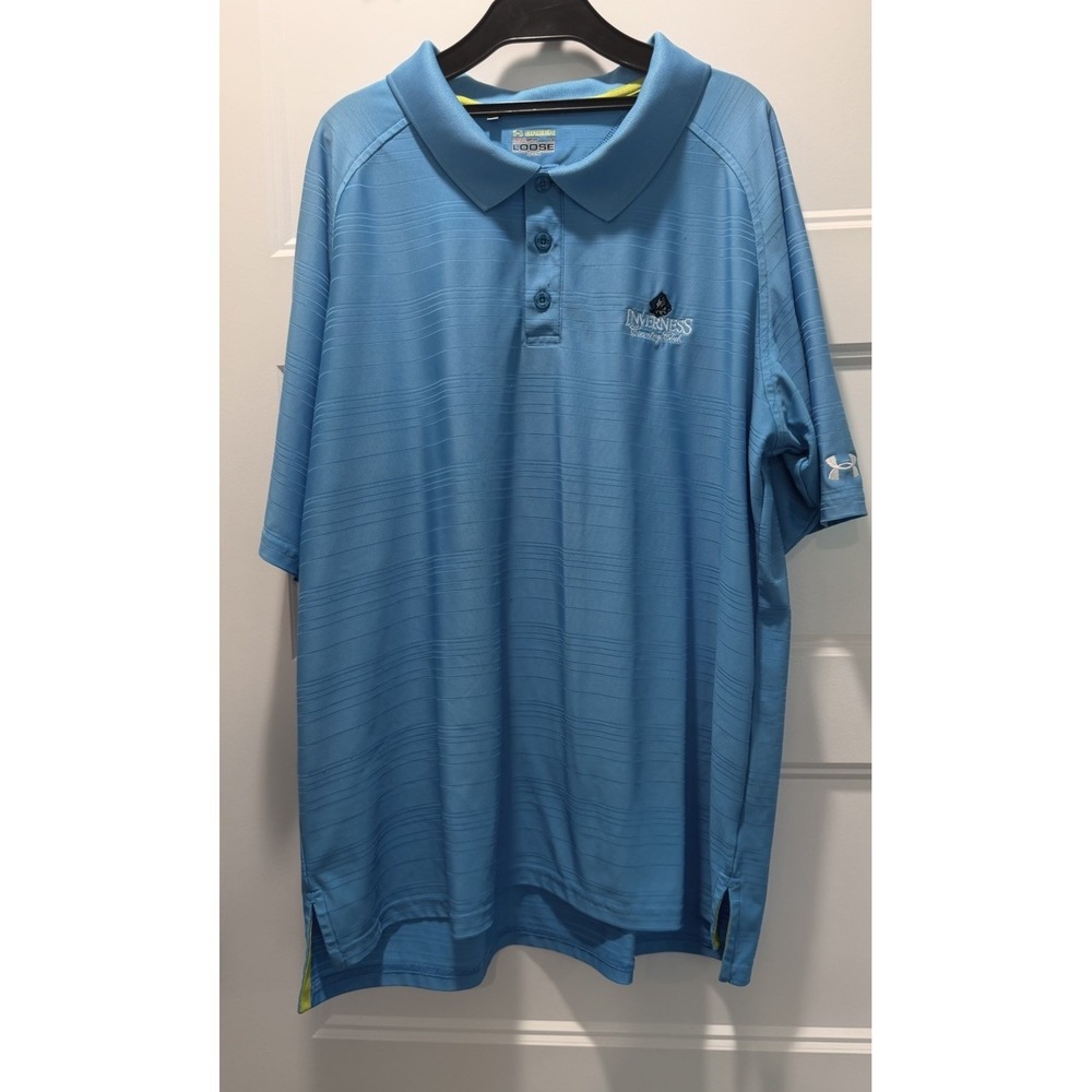 Under Armor Heatgear Golf Polo Mens Large Inverness Golf Club Light Blue Loose